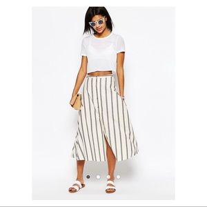 ASOS Button Through Midi Skirt in Natural Stripe